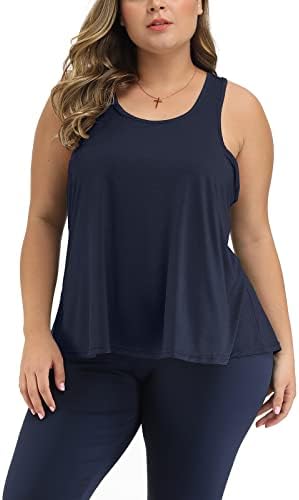 UOOHAL плус резервоарот со големина на врвови за жени лабава вклопување на јога тренингот атмиски кошули
