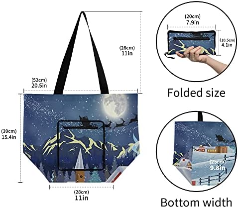 Божиќна дрво Снежен човек 20201225 Преклопено рамо тота торба за еднократна употреба на намирници, тешка школа торба торба за шопинг за патувачки