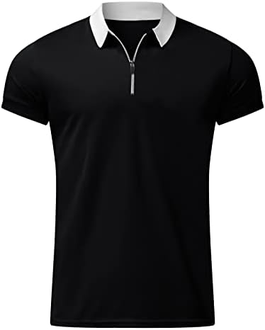 Xxvr mens zipper polo кошули лето кратки ракави блок во боја на врвови за работа тенок вклопат обични врвови за голф, врвови