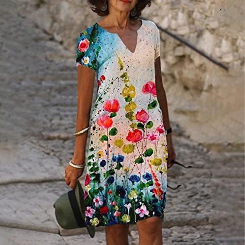 Летни макси фустани за жени 2023 година, женско модно лето ново позиционирање печатење со кратки ракави со кратки ракави