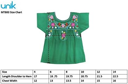 уник Традиционална Пуебла Мексиканска Младинска Девојка Извезена Блуза Големина 4-14