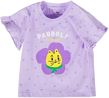 Bouclede Toddler девојки памук маица графички бебе кратки ракави екипаж маички меки летни врвови
