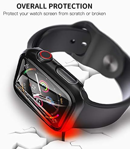 Црна тврда кутија компатибилна со Apple Watch 44mm Серија 6/5/4/SE со заштитник на екранот, ултра тенок HD темпераментен стаклен екран Заштита