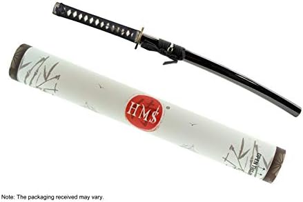 ХМС јапонски самурај вакизаши меч, мешунки Мусаши Цуба, фалсификувана рака, 1045 јаглероден челик, црна шуга, остра, битка подготвена