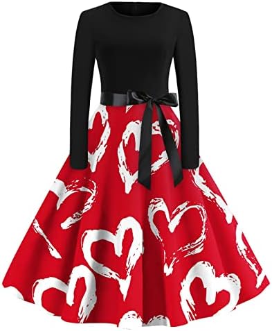 Подароци за денот на вinesубените за нејзиниот женски долг ракав од 1950 -тите гроздобер коктел замав фустани фустани за отпечатоци од срце