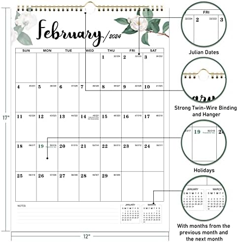 2023-2024 Календар-Вертикален wallиден календар 2023-2024, јули 2023 до декември 2024 година, 12 x 17, Месечен календар 2023-2024 со Julулијан