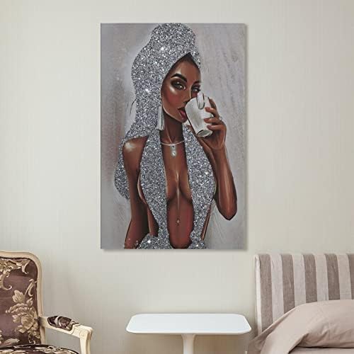 Афроамериканец Црна жена сребрена сјај текстура платно постер printидни уметнички слики платно wallид декор дома украс дневна