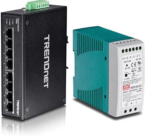Trendnet 8-порт зацврстен индустриски гигабит Din-Rail прекинувач, капацитет за префрлување од 16 Gbps и 60 W единечен излезен