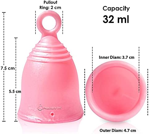 Peachlife® 3 Спакувајте Менструални Чаши Со Прстенесто Стебло, Големи 32 ml-Меки, Средно Цврсти и Екстра Цврсти
