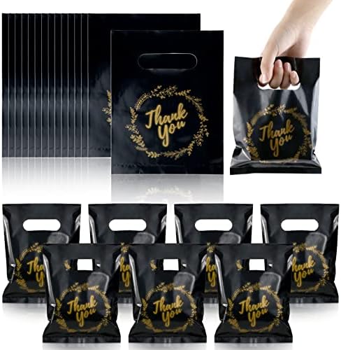 Баденбах 200 пакет црни мали благодарни торби, 8 x 6, пластични подароци за купување бутик стоки симпатични торби со рачки за