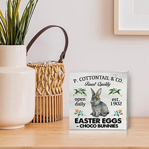 Велигденски јајца, зајаци од дрво кутија знак дома декор рустикален фарма куќа Велигден дрвена кутија знак блок плакета за wallидни