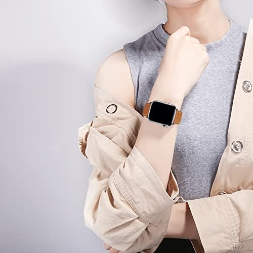 Omecky Leather Watch Band компатибилен со лентите на Apple Watch 42mm 44mm 45mm 49mm, класична лента за замена за iWatch Ultra Series 8 7
