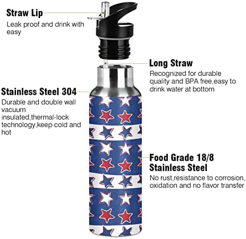 Знаме на Алаза САД 4 -ти јули Американски црвени бели сини ленти со вода 3 шише со вода со вакуум со капакот од слама изолирана