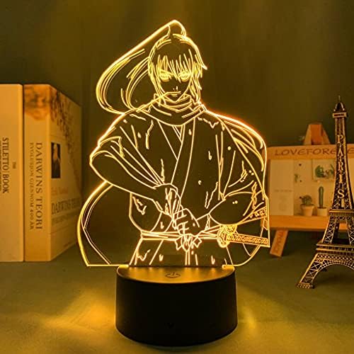 BUCROS Аниме GINTAMAED 3D Ноќна Светлина За Навивачите 16 Бои Декор ИЛУЗИЈА LED Светилка СО Далечински Управувач, Манга Гинтама Слика Божиќ