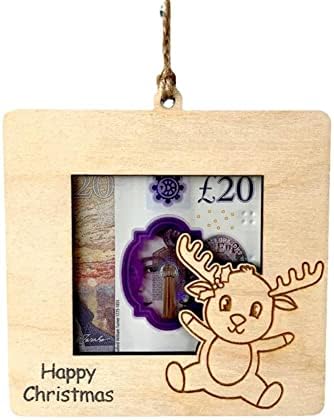 Божиќ уникатен држач за картички за пари, Божиќни честитки што висат украси, дрвени пари мини торта елка за елка за подароци украси за Божиќни