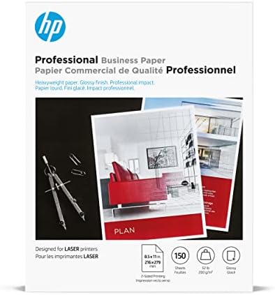 HP професионален бизнис хартија, сјајно, 8,5x11 во, 52 lb, 150 листови, работи со ласерски печатачи