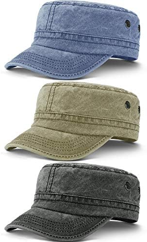 3 парчиња питомски капаци воени рамни капачиња измиени памук кадетски капа прилагодлива воена стил капа Унисекс бејзбол капа