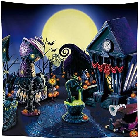 96X96INCH ткаенина кошмар пред Божиќ Ноќта на вештерките позадина од тиква Месечина Месечина Таун Декорации роденден за забава за