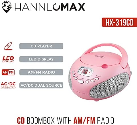 Hannlomax HX-319CD Преносен ЦД-Boombox, AM/FM радио, LED дисплеј, Aux-in Jack, AC/DC Dual извор на енергија
