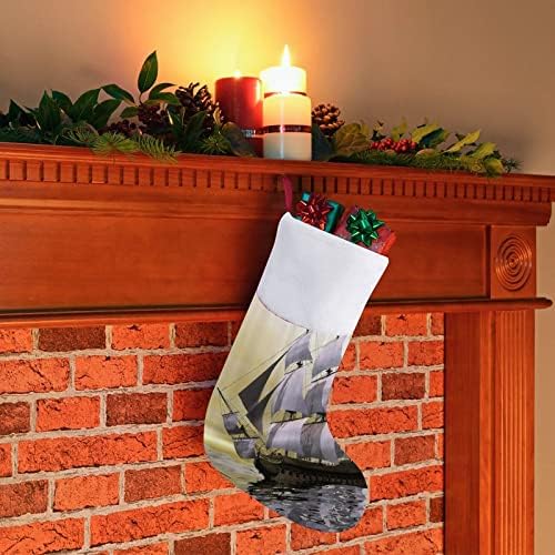 Дрвен едриличарски брод Црвен Божиќ за одмор домашни украси за Божиќно дрво камин што виси чорапи