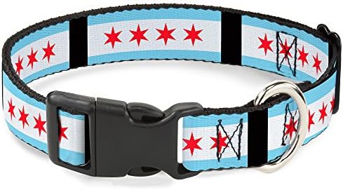 Јака Со Пластична Спојка - Знамиња Од Чикаго/Црно-1 Широк-Се Вклопува 15-26 Вратот-Голем