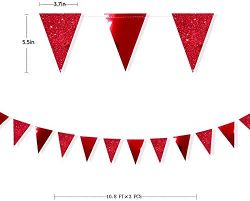 30ft Црвена Партија Украси Сјајот Металик Хартија Триаголник Знаме Знаменце Bunting За Дипломирање Свадба Ангажман Годишнина Bachelorette