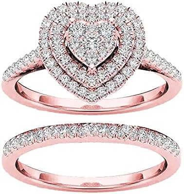 Рок злато дијамантски ангажман прстени роденденски накит срцев loveубов венчален прстен за жени сет на невестински прстен