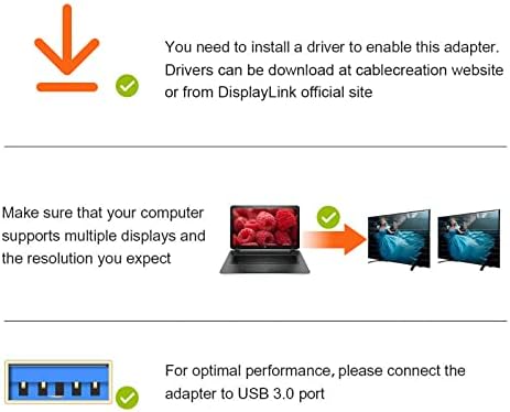 CABLECREATION USB HDMI Адаптер Со DisplayLink Chip, USB 3.0 До HDMI Надворешен Графички Адаптер Компатибилен Со Windows 10/8. 1/8/7 И MacOS,