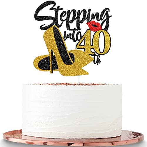 Зачекори во 40 -та торта за торта, 40 и чудесен декор на торта, среќен 40 -ти роденденски партиски материјали за декорација на фото штанд