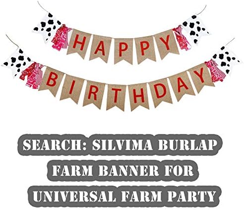 Фарма Тема Роденден Банер, Бурлап Штала Партија Знак, Крава Печатење Ткаенина Среќен Ден Банер Украси