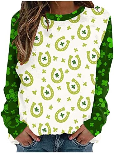 Nokmopo Women'sенски плус големина на врвови со големина на кошула со долги ракави, лабава случајна пулвер, печатена худи Ден на Патрик