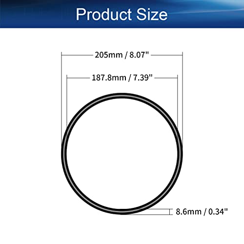 Bettomshin 2pcs нитрилна гума О-прстени, 205мм ОД 187,8мм ID 8,6 мм ширина, метрички заптивка за запечатување на заптивка за заптивка