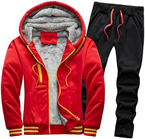 Машка плус големина костум со цврста јакна панталони задебелени плус кадифел топол џемпер постави мажи одговараат зимска јакна црвена