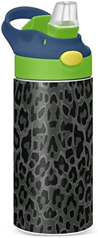 Moudou црно леопард деца шише со вода 12 мл, вакуум со двојни wallидови изолирани од не'рѓосувачки челик Термос Травел Тумблер за момчиња, девојчиња,