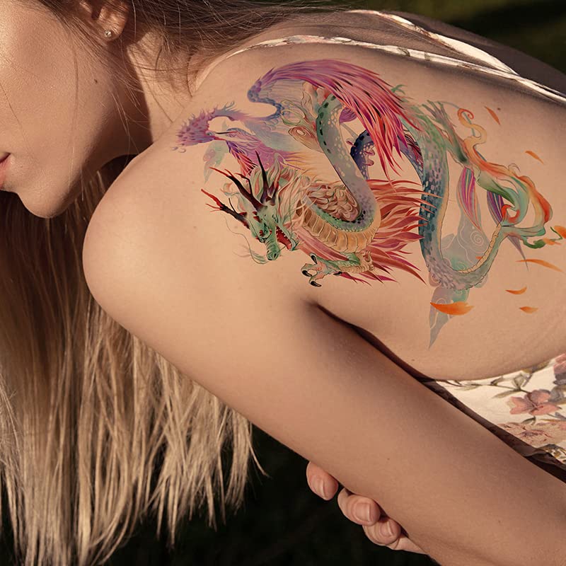 Змеј и феникс тетоважа налепници апстрактна личност кинески стил едноставен траен рамо назад водоотпорен мажите и жените личност