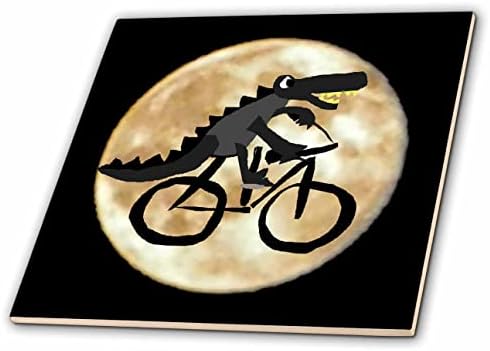 3дроза Смешно Слатко Летање Алигатор Возење Велосипед Силуета И Месечината Цртан Филм-Плочки