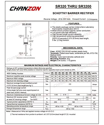 Chanzon SR360 Schottky Barier Rectifier Diodes 3A 60V DO-2010 Axial 3 Amp 60 Volt