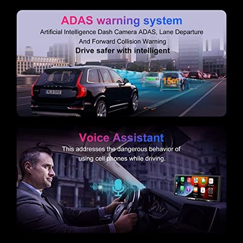 Пренослив Автомобил Стерео СО Безжичен Apple Carplay+Android Auto,Вештачка Интелигенција 4k Камера ADAS+1080p Резервна Камера, 10.26