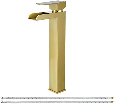 Парлос водопади сад за мијалник за мијалник со една рачка висока бања миксер за суета Допрена една дупка со водоснабна линија, четкано злато,