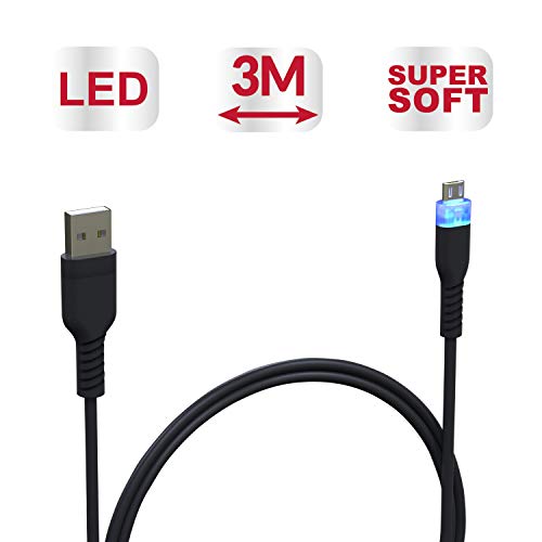 Микро USB кабел за полнење и пренесување на податоци со анти -јазол SuperSoft технологија и LED осветлување на задното осветлување