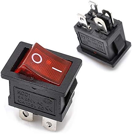 Oiyagai 20 компјутери KCD1-104P DPST On-Off Rocker Switchs со црвена LED светло