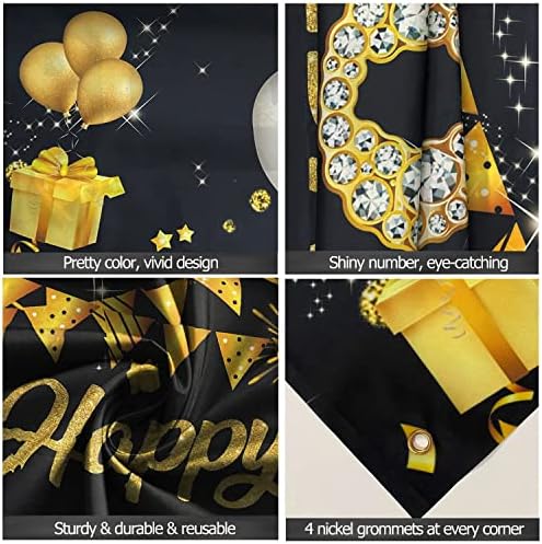 60 -ти роденденски украси на вратата на вратата, црно злато среќен 60 -ти роденденски украси жени мажи, декор за постери за