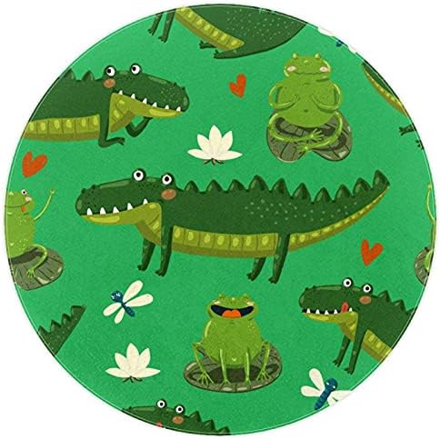 Llnsupply Голема големина 5 ft круг деца играат област килим крокодил зелена жаба расадник за килим, нелизат деца тепих племема, играат