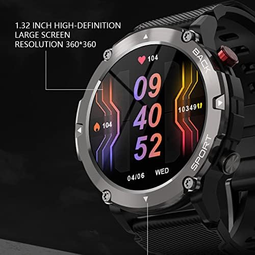 Воен тактички паметен часовник во Лолука за мажи, водоотпорен водоотпорен црна смарт часовник Bluetooth Dail Dailing Повикува 20 спортски