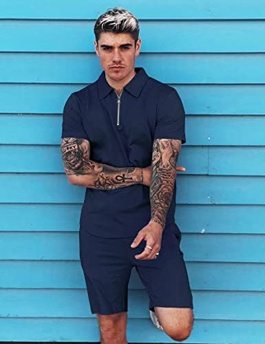 Урру Менс Краток ракав, случајна поло маица и шорцеви поставува две парчиња летни облеки Zip Polo Tracksuit Set for Men S-XXL