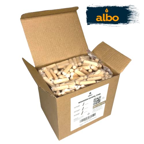 АЛБО Дрвени Даул иглички 500 пакувања Собрани големини 1/4 + 5/16 + 3/8 инчи Флејт Дрво Дуелс прачки за занаети од тврдо дрво