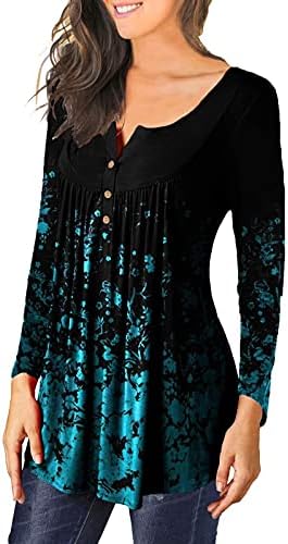 Qisemi кратки ракави врвови за жени, женски летни врвови, плус големина градиент туничен врвови, обични лабави кошули на блуза