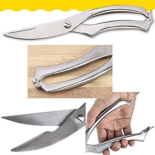 Ножици на кујнски ножици со тешка живина од живина од не'рѓосувачки челик ножици за храна, алатка ултра остра пролет што се користи за месо пилешко