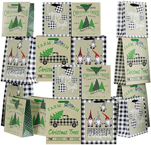 Иконикални торби за подароци за Божиќни печати, дизајни со карирани куќи, 24-броеви