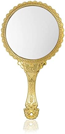 Beuniq 11,5 инчи рачно огледало, рачно огледало со рачка, преносно огледало, лична шминка пластична тркалезна огледало - злато